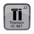 Ti Titanium element from table. Number 22 twentytwo. Mass 47.867 forty seven point eight six seven. Strong metal block.