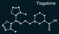 Tiagabine, C20H25NO2S2 molecule. It is anticonvulsant medication, is used in the treatment of epilepsy. Skeletal chemical formu on