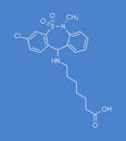 Tianeptine antidepressant drug molecule. Skeletal formula.