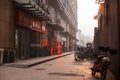 TIANJIN , CHINA - APRIL 13: Chinese street at sunset background