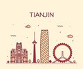 Tianjin skyline vector illustration line art