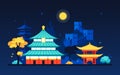 Tiantan Temple of Heaven at night - modern colored vector illustration