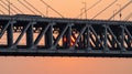 Tianxingzhou Yangtze River bridge against the backdrop of the setting sun, Wuhan Royalty Free Stock Photo