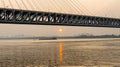 Tianxingzhou Yangtze River bridge against the backdrop of the setting sun, Wuhan Royalty Free Stock Photo