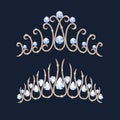 Tiara crowns set. Wedding diadem with diamonds and gems.