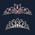 Tiara crowns set. Wedding diadem with diamonds and gems.