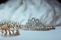 Tiara and pearls with dress