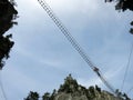 The Tibetan Bridge (Ponte Tibetano Cesana Claviere) in Claviere, ITALY. The longest Tibetan bridge in the world