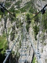 The Tibetan Bridge (Ponte Tibetano Cesana Claviere) in Claviere, ITALY. The longest Tibetan bridge in the world