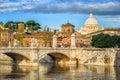 Tiber bridge and Dome of Vatican cathedral, Rome, Italy Royalty Free Stock Photo