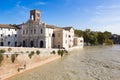 Tiber Island and a flooded Tiber, Rome, Italy