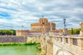 The Tiber River, Ponte Sant`Angelo Bridge, Sant`Angelo Castle. R Royalty Free Stock Photo