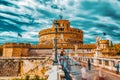 The Tiber River, Ponte Sant`Angelo Bridge, Sant`Angelo Castle. Rome, Italy Royalty Free Stock Photo