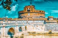 The Tiber River, Ponte Sant`Angelo Bridge, Sant`Angelo Castle. Rome, Italy Royalty Free Stock Photo