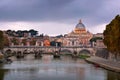 Tiber River and Saint Peter Cathedral in the Evening, Rome, Ital Royalty Free Stock Photo
