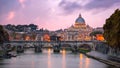 Tiber River and Saint Peter Cathedral in the Evening, Rome, Ital Royalty Free Stock Photo