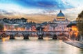 Tiber and St Peter Basilica in Vatican with rainbow, Rome