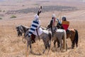 Reconstruction of Horns of Hattin battle in 1187. Riders from the Crusader troops are being built into battle formation to attack