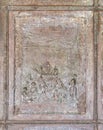 Bas-relief with scenes from the Bible on the massive decorated front door at the entrance to Tabgha - Catholic Church Multiplicat Royalty Free Stock Photo