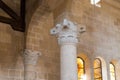 Fragment of an ornate decorated column in the central hall in Tabgha - Catholic Church Multiplication of bread and fish located o