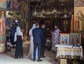 A priest reads a prayer at the wedding ceremony held in the Orthodox tradition in Greek Orthodox monastery of the twelve apostles Royalty Free Stock Photo