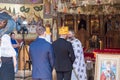 A priest reads a prayer at the wedding ceremony held in the Orthodox tradition in Greek Orthodox monastery of the twelve apostles Royalty Free Stock Photo
