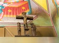 Wooden crucifix in the Greek Orthodox monastery of the twelve apostles in Capernaum Cafarnaum located on the coast of the Sea of