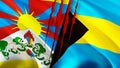 Tibet and Bahamas flags. 3D Waving flag design. Tibet Bahamas flag, picture, wallpaper. Tibet vs Bahamas image,3D rendering. Tibet Royalty Free Stock Photo