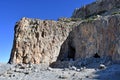 Tibet, caves on the shore of Nam Tso lake in clear weather, 4718 meters above sea level at Cape Tamchok. Place of power