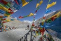 Tibet, China, June, 25, 2019. Photographer on the banks of the sacred lake Nam-TSO Nam Tso, 4718 meters above sea level Royalty Free Stock Photo