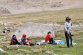 Tibet, China, June, 06,2018. Tibetan family high in the mountains. China