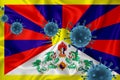 Tibet flag. Blue viral cells, pandemic influenza virus epidemic infection, coronavirus, infection concept. 3d-rendering