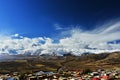 Tibet flag flying in front of the snow-capped mountains