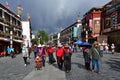 Tibet, Lhasa, China, June, 02, 2018. Buddhists make Kora around the Jokhang Temple