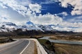 Tibet Long way ahead with high mountain in front Royalty Free Stock Photo