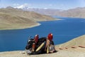 Tibet now China, panoramic view of Lake Yamdrok Royalty Free Stock Photo