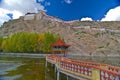 Tibetan bridge and monastery Royalty Free Stock Photo