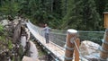 Tibetan bridge in val di fiemme at la Scofa Royalty Free Stock Photo