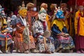 Tibetan Buddhist lamas in the mystical masks perform a ritual Tsam dance . Hemis monastery, Ladakh, India