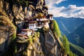 Tibetan Buddhist Monastery in Meteora mountains, Greece, Tiger\'s nest Temple Paro valley Bhutan