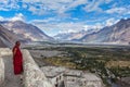 Tibetan Buddhist monks in Diskit monastery. Nubra valley, Ladakh Royalty Free Stock Photo