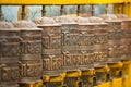 Tibetan Buddhist prayer wheels. Religion. Royalty Free Stock Photo