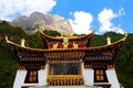 Tibetan Buddhist temple in Zagana , A Tibetan village surrounded by mountains Royalty Free Stock Photo