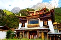 Tibetan Buddhist temple in Zagana , A Tibetan village surrounded by mountains Royalty Free Stock Photo