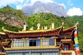 Tibetan Buddhist temple in Zagana , A Tibetan village surrounded by mountains Royalty Free Stock Photo