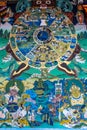 Tibetan Buddhist Wheel of Life mandala painted on wall in the Punakha Dzong Royalty Free Stock Photo