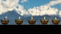 Tibetan candles in front of Kawagarbo peak in Yunnan, China