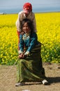 Tibetan children in seed field