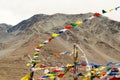 Tibetan colorful flags in mountains in India