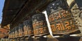 Tibetan copper prayer wheels, Swayambhunath Temple, Kathmandu, Nepal Royalty Free Stock Photo
